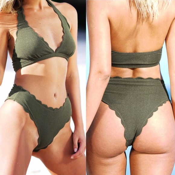 Cupshe Other - NWT Cupshe | Olive Green Scalloped Halter Bikini